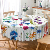 Aperturee - Aperturee Modern White Round Tablecloth with Colorful Floral Pattern for Spring Garden Party and Kitchen Decor